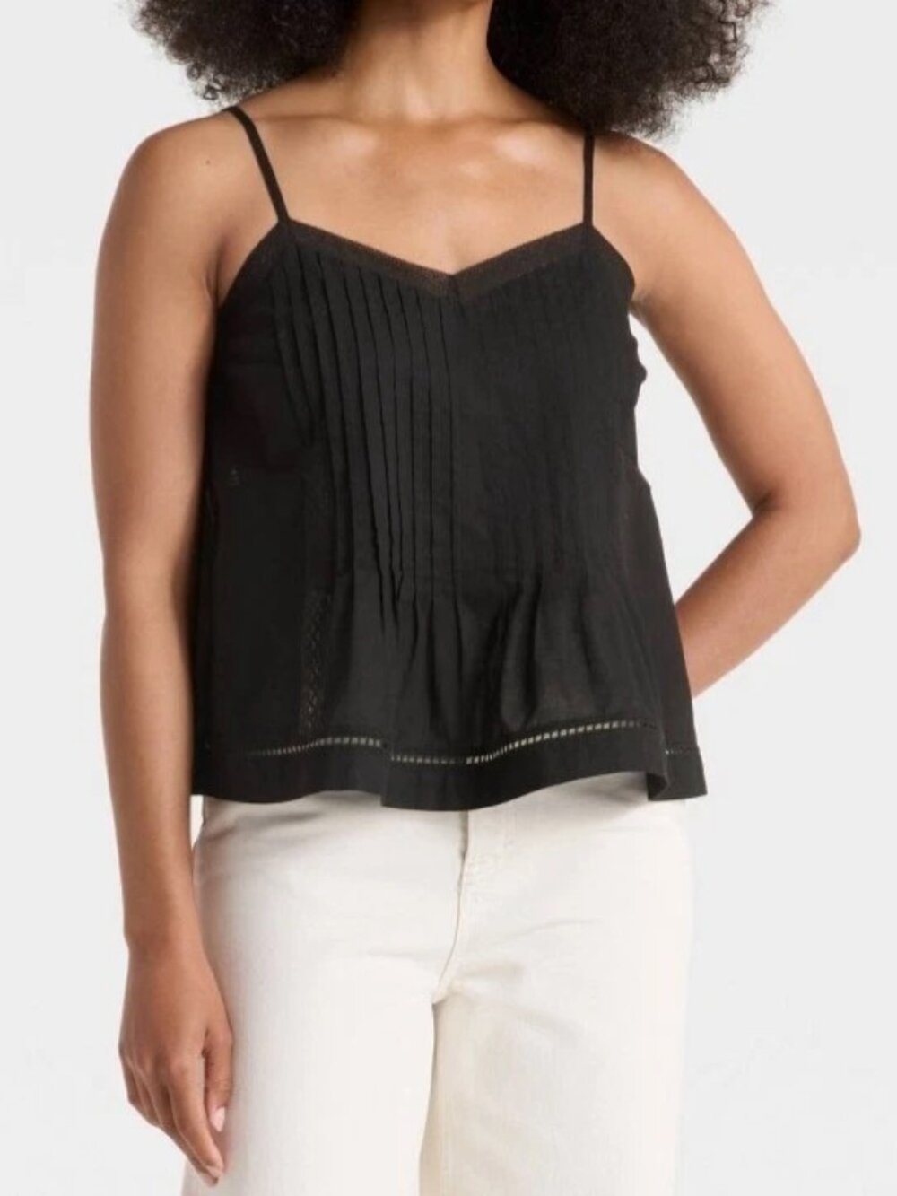 Universal Thread | Black Pintuck Lace Cami Tank | 100% Cotton | Size S